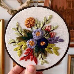 Vintage “Embroidered Wildflowers” mini needlepoint art 🌺
